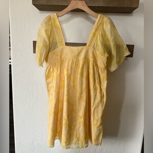 Joie|Pastel Silk Cotton floral sundress in marigold yellow color,babydoll mini•